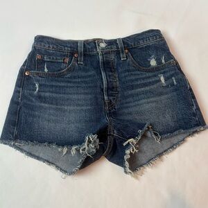 Levi’s 501 Dark Wash Denim Button Fly Distressed Cut Off Shorts Women’s Sz 27